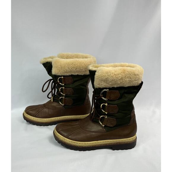 TORY BURCH DUCK NYLON/LEATHER LACE UP BOOTS - Picture 1 of 10